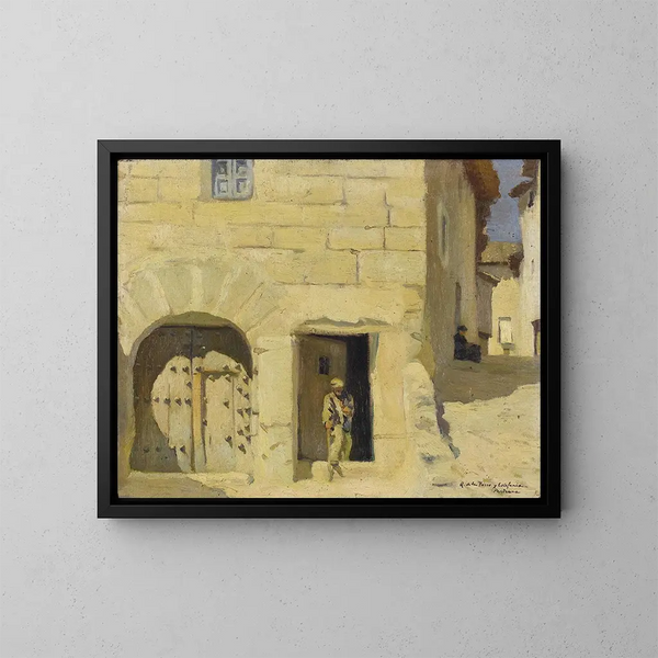 Uomo con un bastone di Pastrana, Spagna - Scuola spagnola — quadro incorniciato alla parete