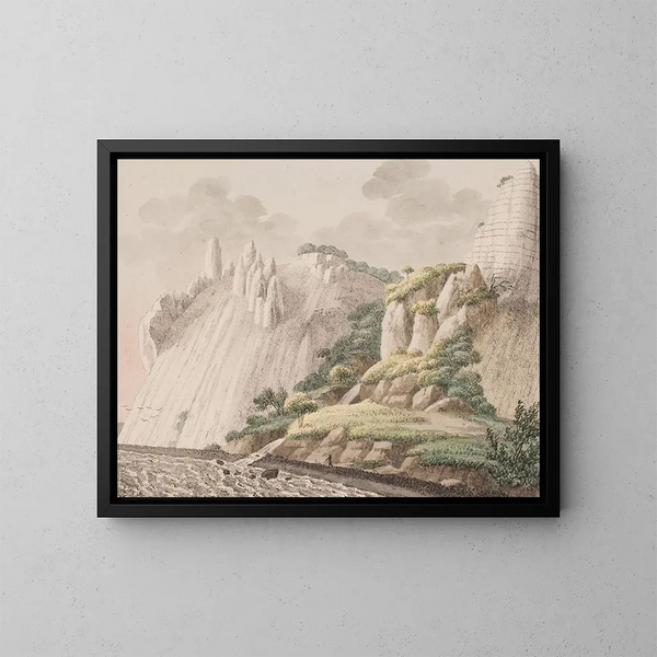 La parte delle montagne di gesso di Mns chiamata Sommerspiret vista dalla spiaggia - Søren L. Lange — quadro incorniciato alla parete
