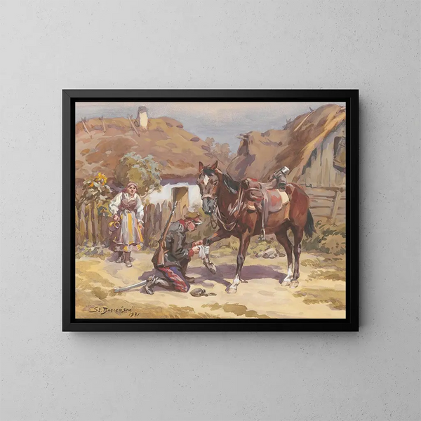 Un guardiano di cavalli - Stanisław Bagieński — quadro incorniciato alla parete