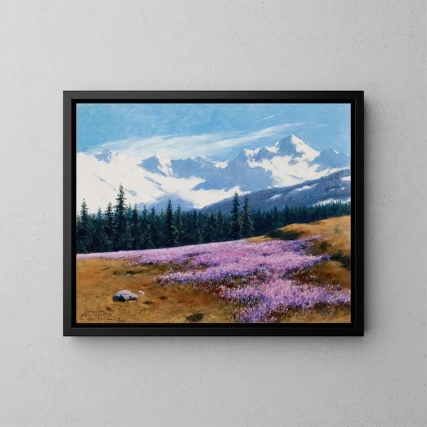 Crocus con montagne innevate sullo sfondo - Stanisław Witkiewicz — quadro incorniciato alla parete