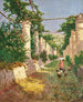 Una giovane ragazza nutre tacchini sotto una pergola soleggiata a Capri - Stefan Simony — vista dell’opera