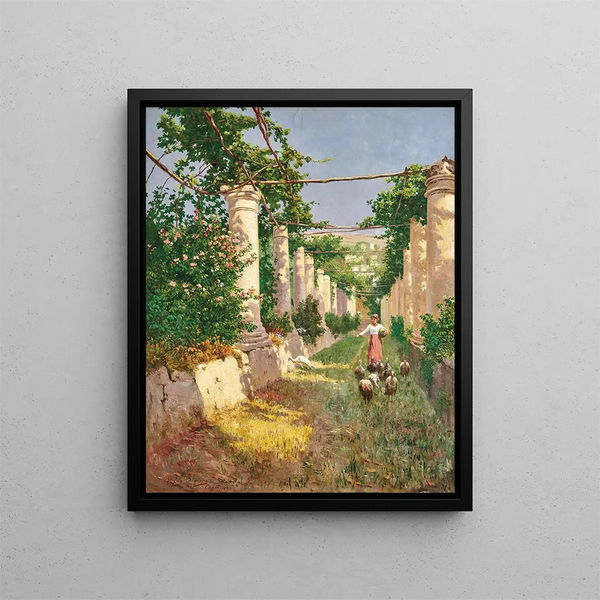 Stefan Simony - A young girl feeding turkeys in a sunlit pergola in Capri.webp