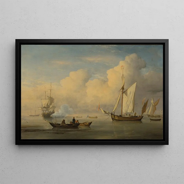 Studio Of Willem Van De Velde II - A galliot at anchor with two fishing boats close to the shore.webp