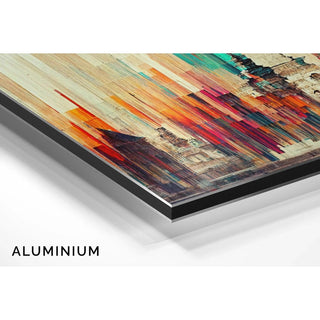 Tableau Abstrait – Fusion Urbaine Chromatique | Affiche Murale Colorée aux Formes Verticales et Architecture Stylisée | Déco Moderne pour Salon ou Loft