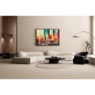Tableau Abstrait – Fusion Urbaine Chromatique | Affiche Murale Colorée aux Formes Verticales et Architecture Stylisée | Déco Moderne pour Salon ou Loft