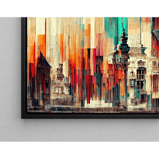 Tableau Abstrait – Fusion Urbaine Chromatique | Affiche Murale Colorée aux Formes Verticales et Architecture Stylisée | Déco Moderne pour Salon ou Loft