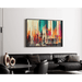 Quadro Astratto – Fusione Urbana Cromatica | Poster Murale Colorato con Forme Verticali e Architettura Stilizzata