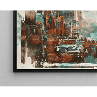 Tableau Abstrait – Réminiscence Urbaine | Affiche Murale Vintage et Contemporaine aux Teintes Rouille et Turquoise | Déco de Caractère pour Salon ou Bureau