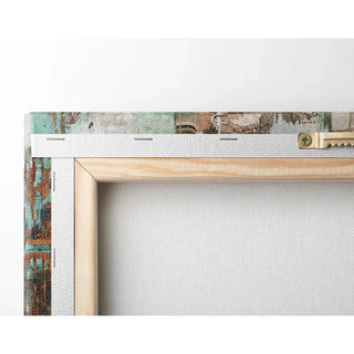Tableau Abstrait – Réminiscence Urbaine | Affiche Murale Vintage et Contemporaine aux Teintes Rouille et Turquoise | Déco de Caractère pour Salon ou Bureau