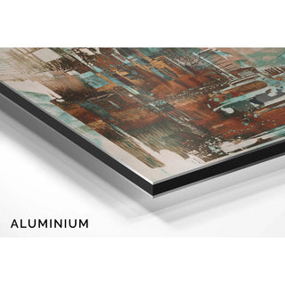 Tableau Abstrait – Réminiscence Urbaine | Affiche Murale Vintage et Contemporaine aux Teintes Rouille et Turquoise | Déco de Caractère pour Salon ou Bureau