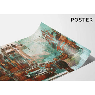 Tableau Abstrait – Réminiscence Urbaine | Affiche Murale Vintage et Contemporaine aux Teintes Rouille et Turquoise | Déco de Caractère pour Salon ou Bureau