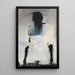 Quadro Astratto – Silhouette in sospensione | Poster murale enigmatico in nero e blu su sfondo chiaro