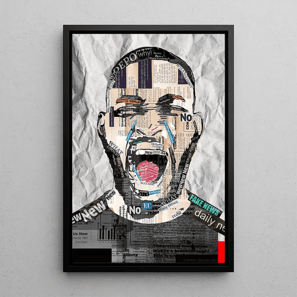 Tableau Street Art – La Rage de l’Info | Affiche Collage de Journaux | Poster Pop Art Contemporain sur la Désinformation et les Médias