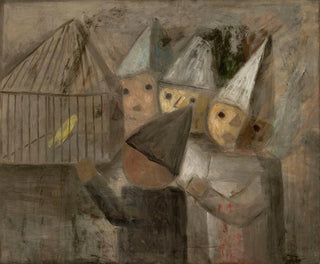 Bambini davanti a una gabbia con un canarino - Tadeusz Makowski — vista dell’opera
