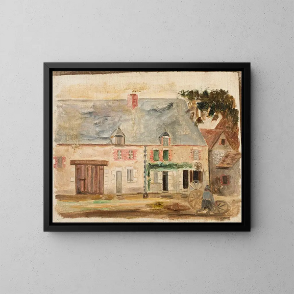 Il giardiniere davanti alla casa - Tadeusz Makowski — quadro incorniciato alla parete