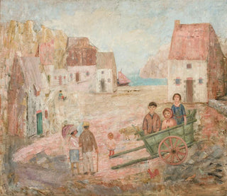 Paesaggio di una piccola città con bambini in passeggino - Tadeusz Makowski — vista dell’opera