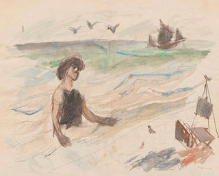Lettera a Maria Mickiewiczwna con un disegno autoritratto dell'artista che si immerge nel - Tadeusz Makowski — vista dell’opera