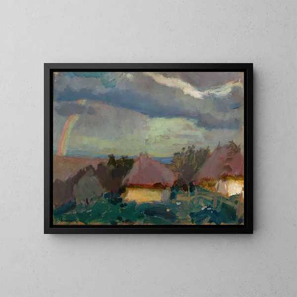 Paesaggio rurale con arcobaleno - Tadeusz Makowski — quadro incorniciato alla parete