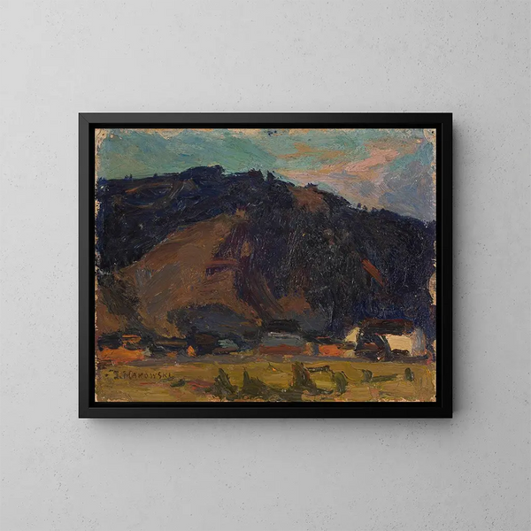 Vista di un villaggio sullo sfondo di montagne - Tadeusz Makowski — quadro incorniciato alla parete
