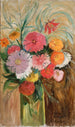 Zinnias e crisantemi in un vaso di vetro - Tadeusz Makowski — vista dell’opera