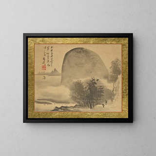 Un petit boschetto di alberi davanti a una collina arrotondata sul bordo dell'acqua - Tani Bunchō — quadro incorniciato alla parete