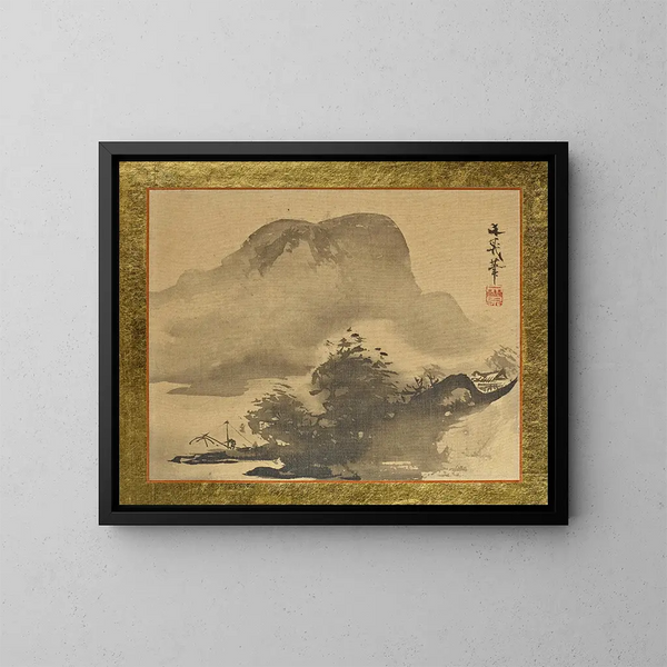 Montagne e alberi in silhouette - Tani Bunchō — quadro incorniciato alla parete
