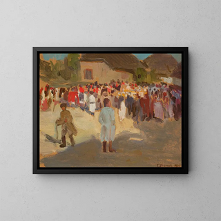 Nel villaggio la domenica - Teodor Ziomek — quadro incorniciato alla parete