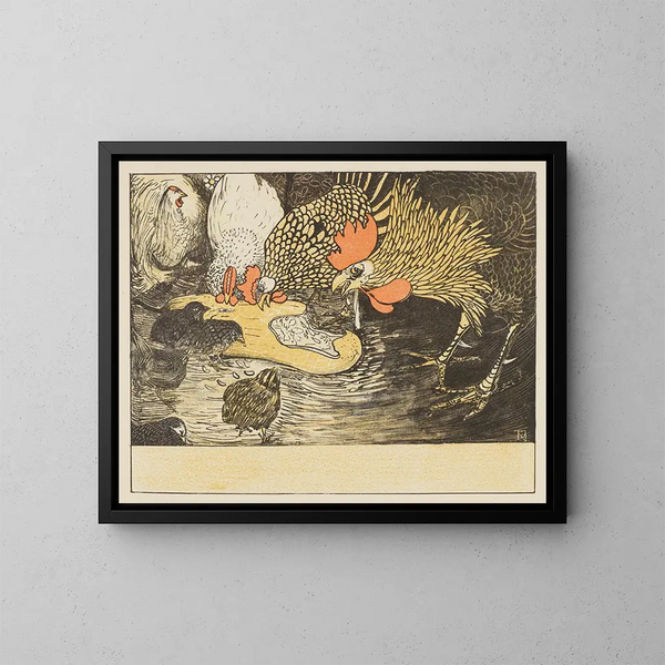 Pollo e pulcini - Theo van Hoytema — quadro incorniciato alla parete