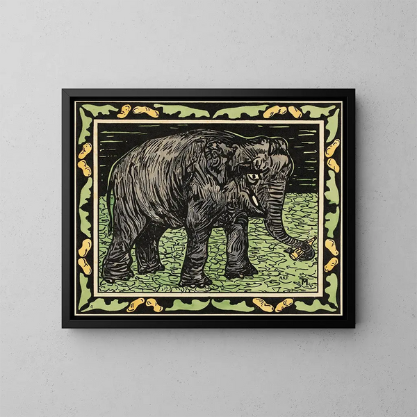 Elefante con bottiglia - Theo van Hoytema — quadro incorniciato alla parete
