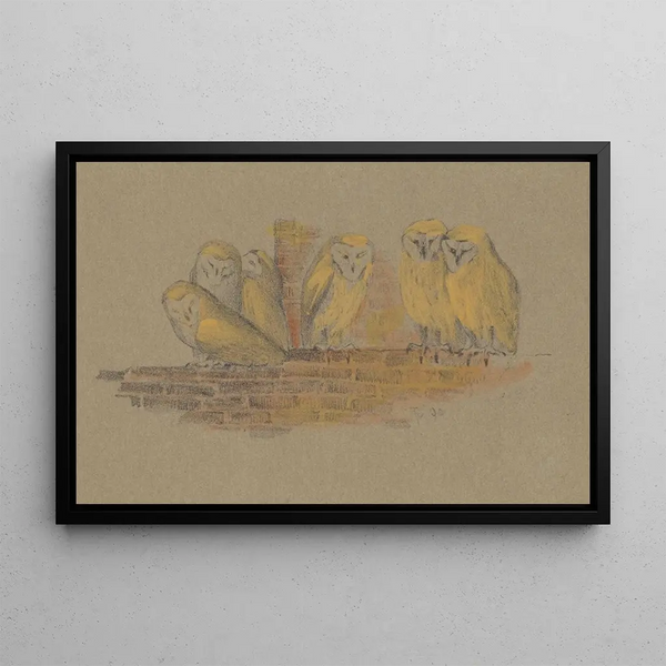 Cartolina di auguri con sei gufi - Theo van Hoytema — quadro incorniciato alla parete