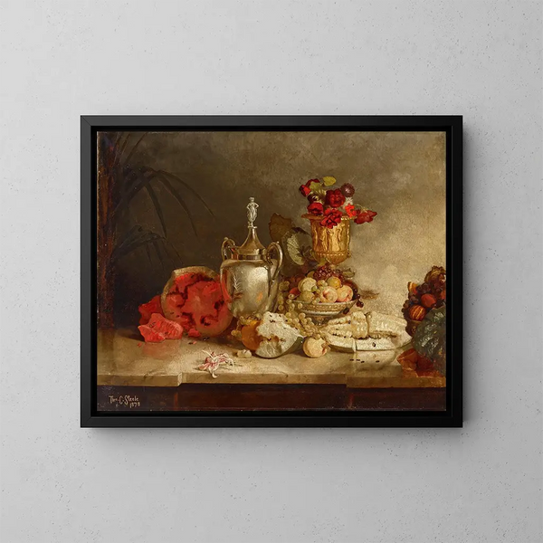 Nature morte con frutta e un'urna - Theodore Clement Steele — quadro incorniciato alla parete