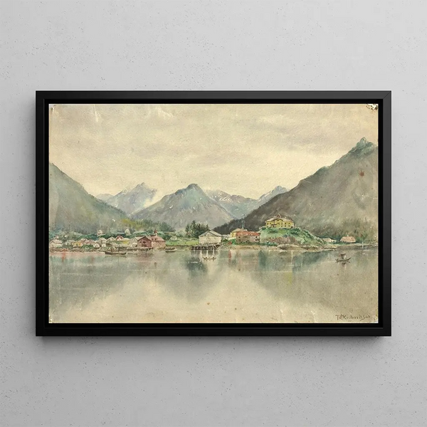 Sitka dalle isole che mostra il castello russo 1888 - Theodore J. Richardson — quadro incorniciato alla parete