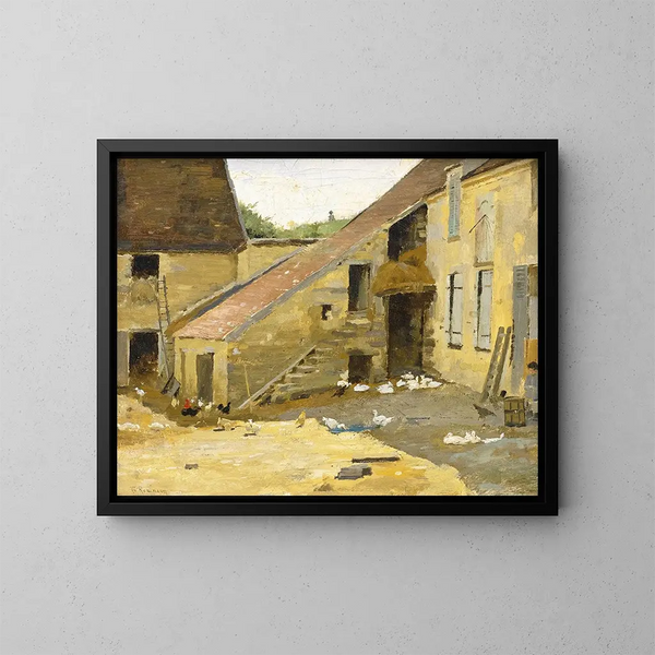 Corte di fattoria con anatre - Theodore Robinson — quadro incorniciato alla parete