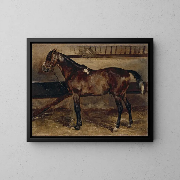 Cavallo marrone alla scuderia - Théodore Géricault — quadro incorniciato alla parete