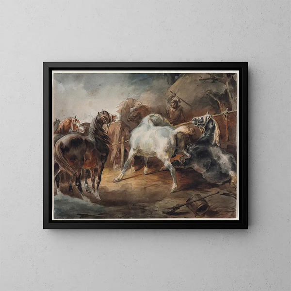 Cavalli da combattimento - Théodore Géricault — quadro incorniciato alla parete