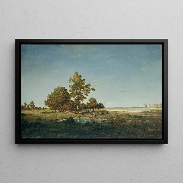 Paesaggio con un mazzo di alberi - Théodore Rousseau — quadro incorniciato alla parete