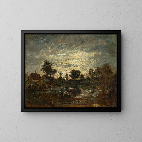 L'étang au coucher de soleil - Théodore Rousseau — quadro incorniciato alla parete