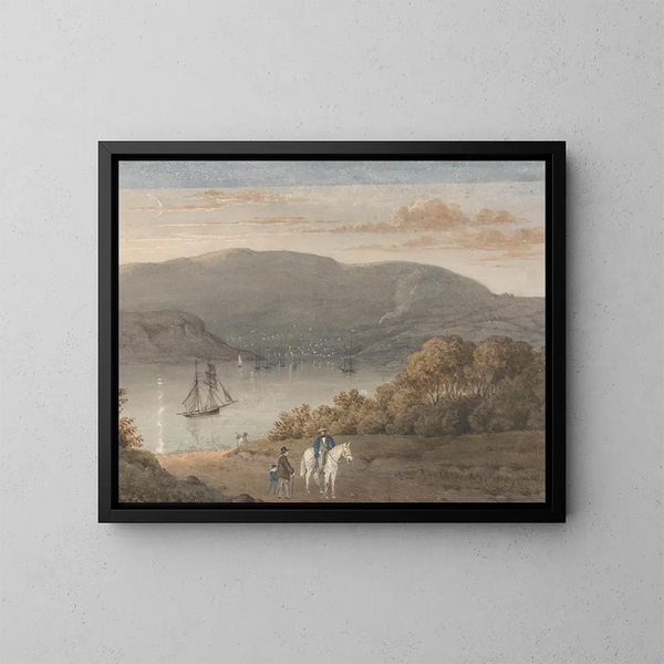 Port-Louis dalla Petite Montagne al tramonto con un cavaliere e figure in primo piano - Thomas Bradshaw — quadro incorniciato alla parete
