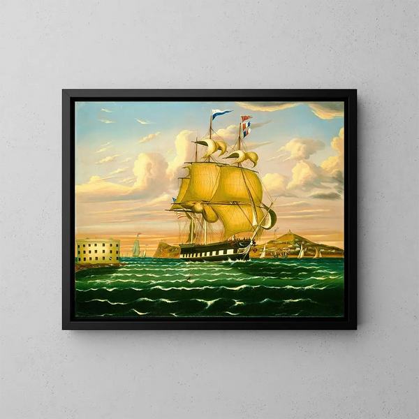 Un nave a vapore che passa il castello Williams nel porto di New York - Thomas Chambers — quadro incorniciato alla parete