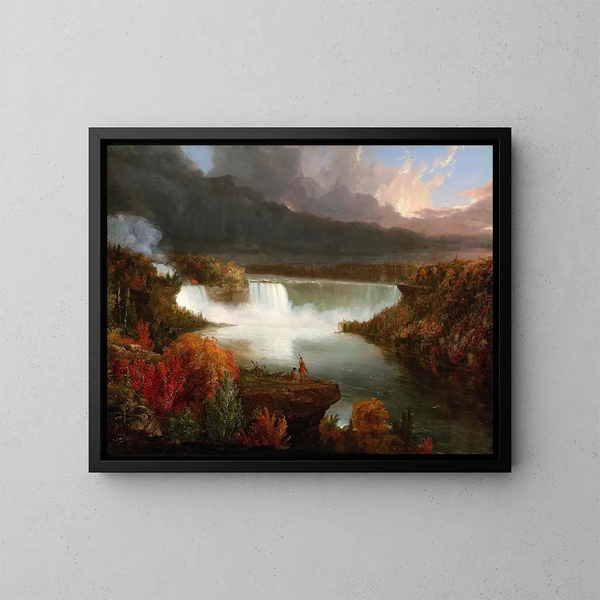 Vista lontana delle cascate del Niagara - Thomas Cole — quadro incorniciato alla parete