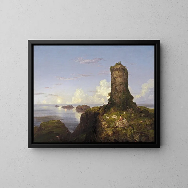 Scène côtière italienne con torre in rovina - Thomas Cole — quadro incorniciato alla parete