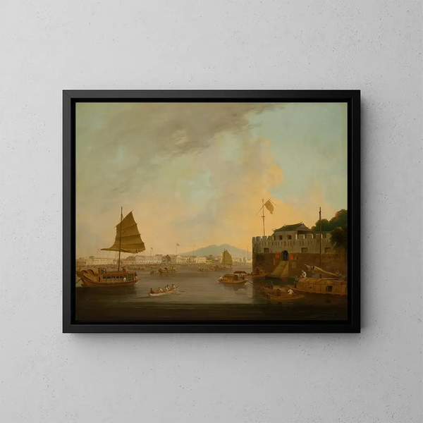 Le fabbriche europee e la follia olandese al forte Canton da sud-ovest del fiume Canton - Thomas Daniell — quadro incorniciato alla parete