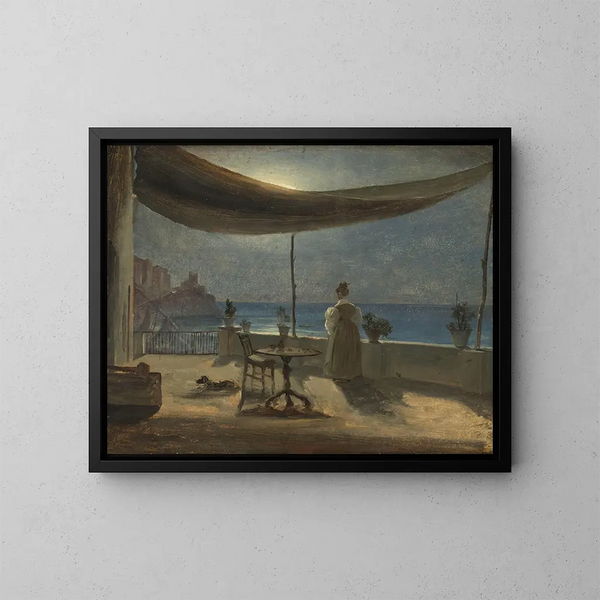 Una terrazza ad Amalfi al chiaro di luna - Thomas Fearnley — quadro incorniciato alla parete