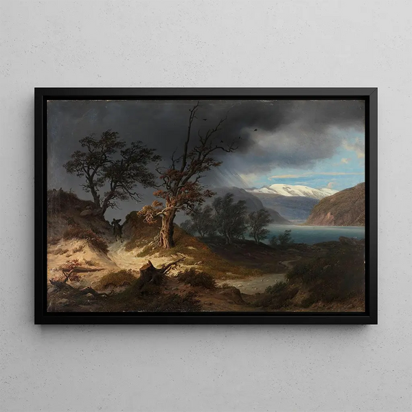 Paesaggio tempestoso con un cavaliere - Thomas Fearnley — quadro incorniciato alla parete
