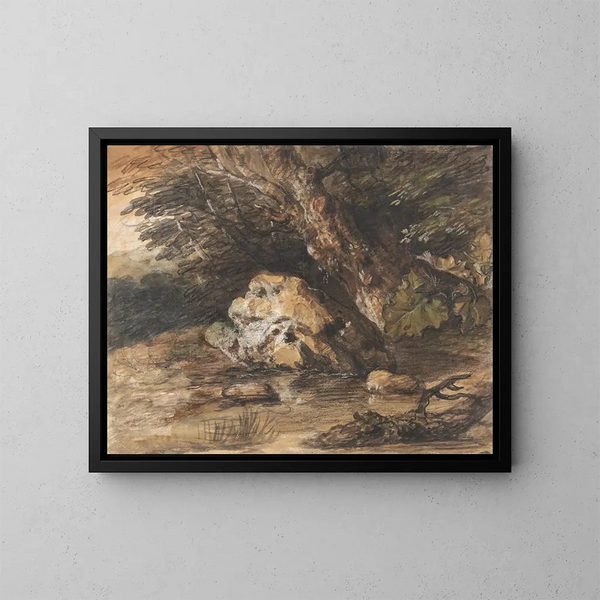 Un stagno boschivo con rocce e piante - Thomas Gainsborough — quadro incorniciato alla parete