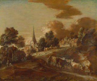 Un villaggio boscoso immaginario con conduttori di bestiame e bestiame - Thomas Gainsborough — vista dell’opera