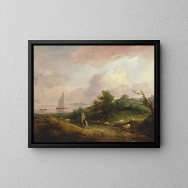 Paesaggio costiero con un pastore e il suo gregge - Thomas Gainsborough — quadro incorniciato alla parete