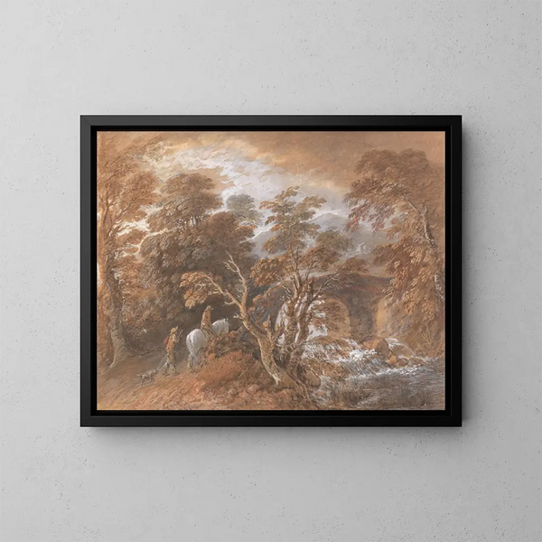 Paesaggio ondulato con figure che si avvicinano a un ponte - Thomas Gainsborough — quadro incorniciato alla parete