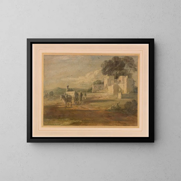Paesaggio con cavallo, carro e rovina - Thomas Gainsborough — quadro incorniciato alla parete
