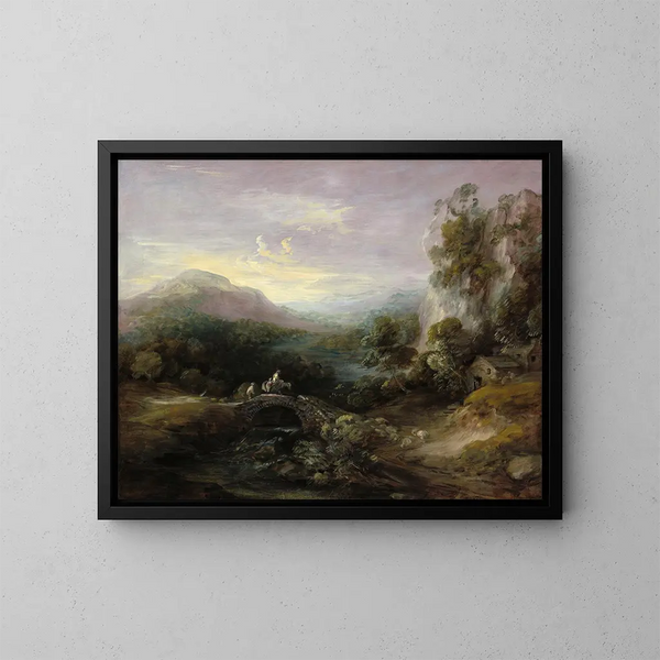 Paesaggio montano con ponte - Thomas Gainsborough — quadro incorniciato alla parete